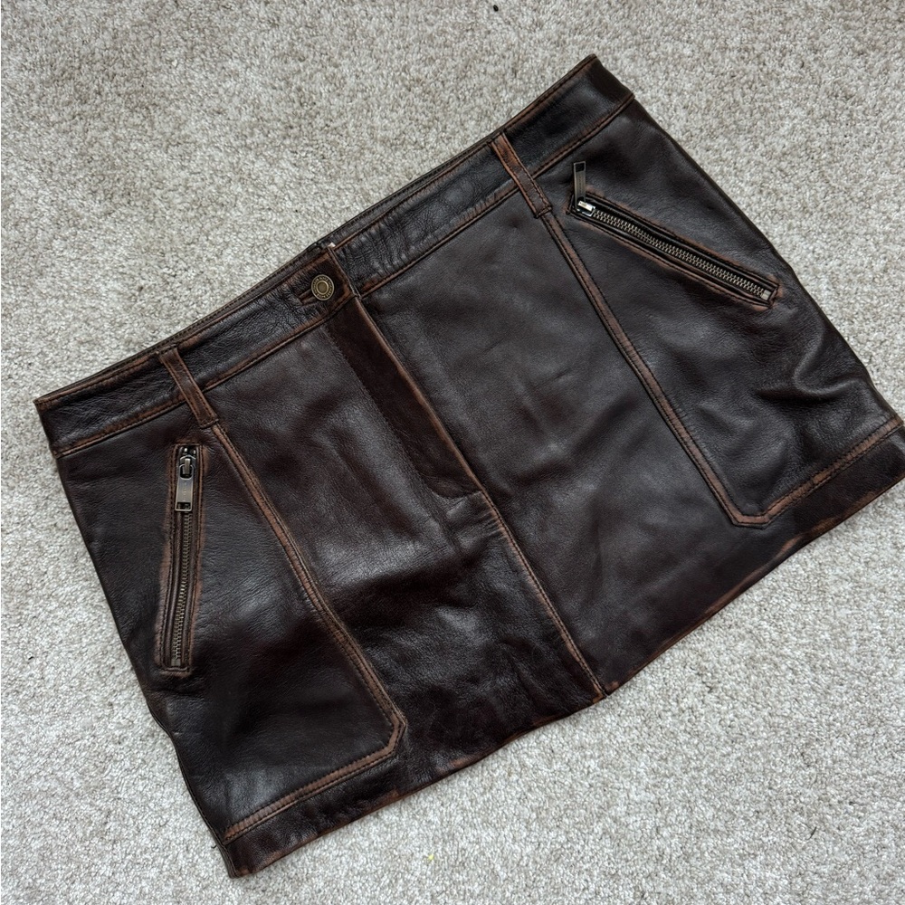 Michael Kors burnished leather mini skirt